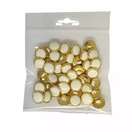 METALLINEN KANTANAPPI 15 MM KULTA/VALKOINEN 1PUSSI (N. 50 KPL) N2016-15 - Metallinapit - 36534 - 1